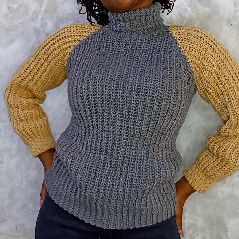 CROCHET PATTERN Color Block Sweater/ Crochet Turtleneck image 4