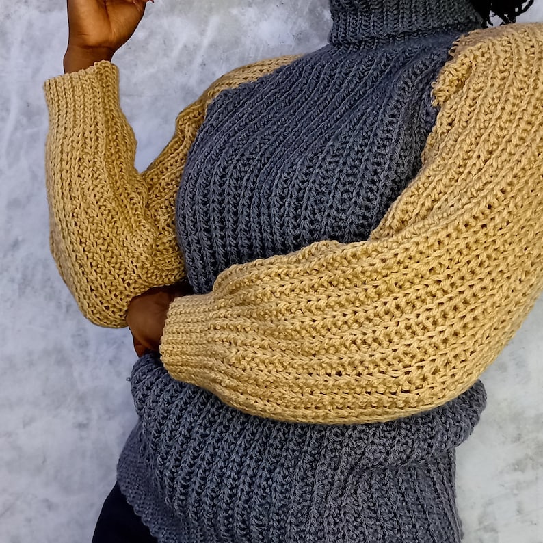 CROCHET PATTERN Color Block Sweater/ Crochet Turtleneck image 2