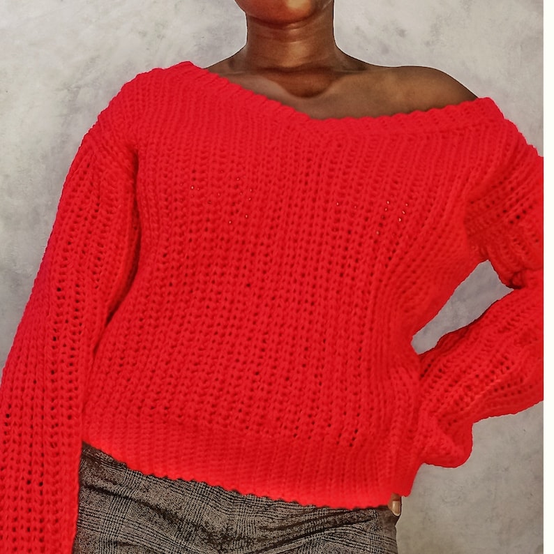 Crochet V neck women sweater pattern Crochet V-neck off the shoulder sweater pattern Crochet knit look sweater pattern, Sitandcrochet image 5