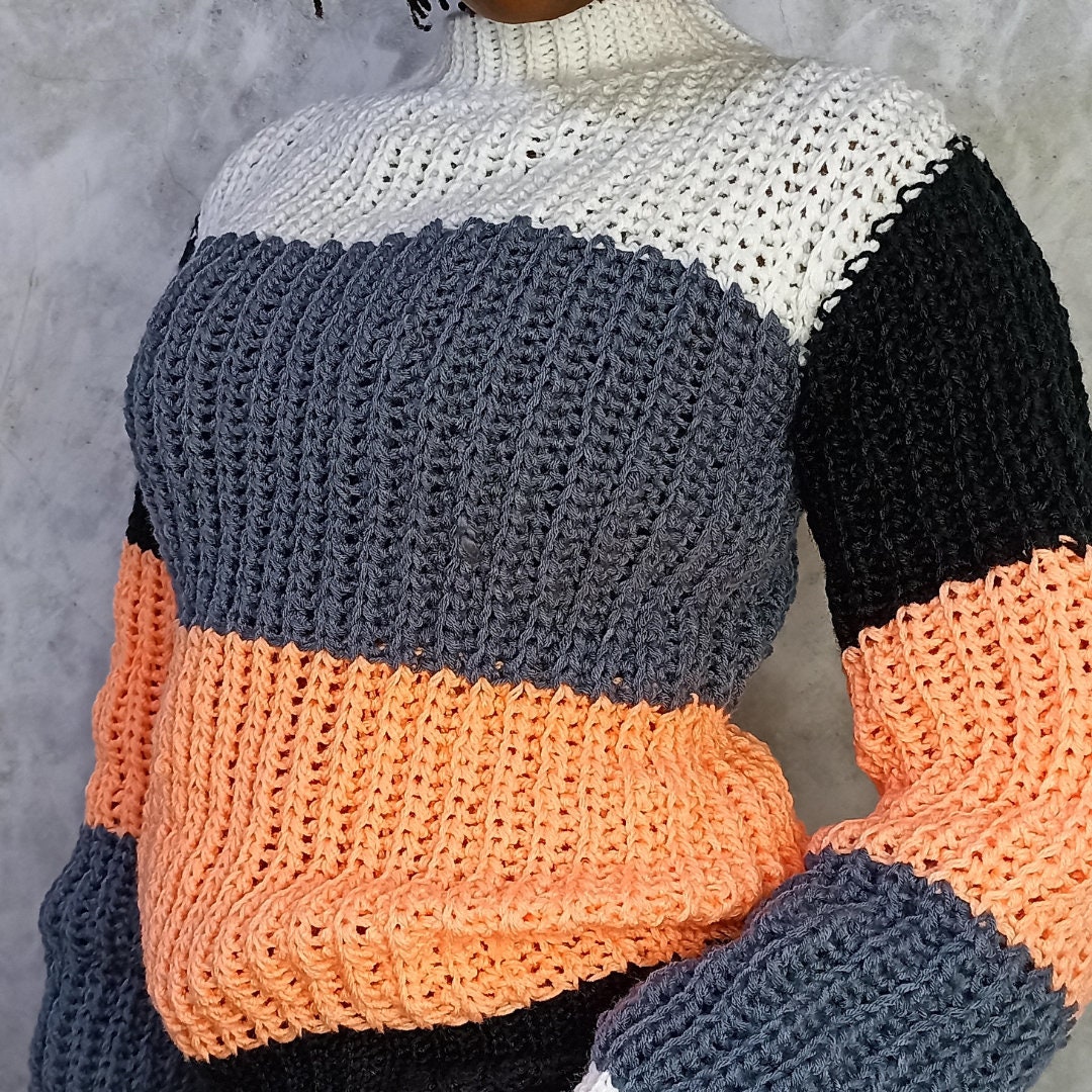CROCHET PATTERN, Crochet Multi Colour Sweater, Crochet Sweater Pattern ...