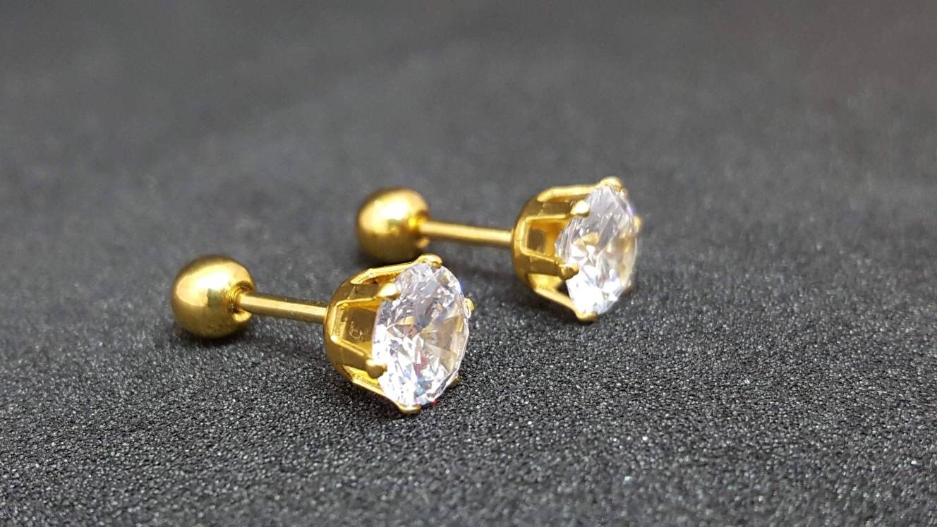 Titanium Gold Earrings Gold Studs Earrings Gold Screw Back Etsy UK