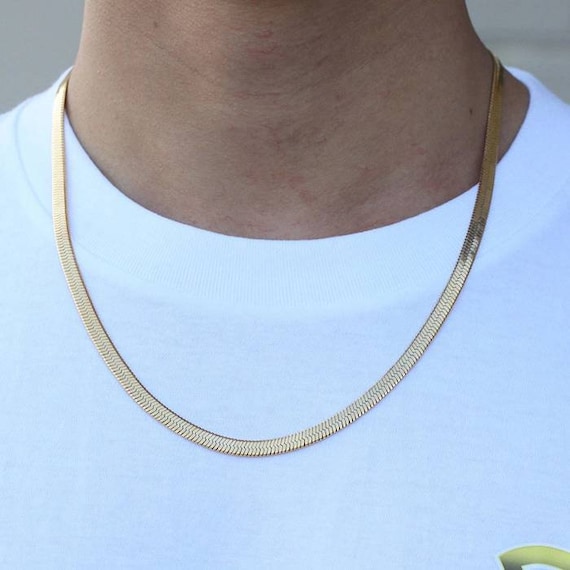 18k Gold with Star Pattern Snake Herringbone Chain Necklace for Men -  Walmart.com
