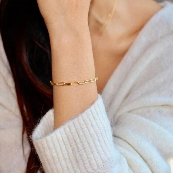 Gold Titanium Chain Bracelet Womens Bracelet Womens Gift Women