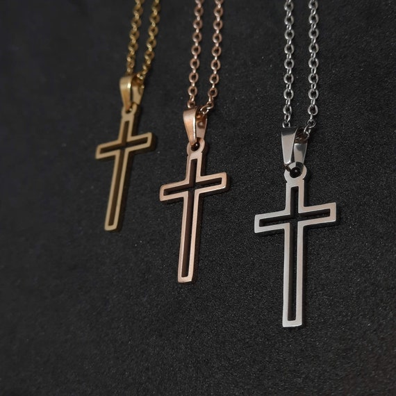 Men Boy Women Titanium Stainless Steel Bless Black Cross Religious Necklace  23