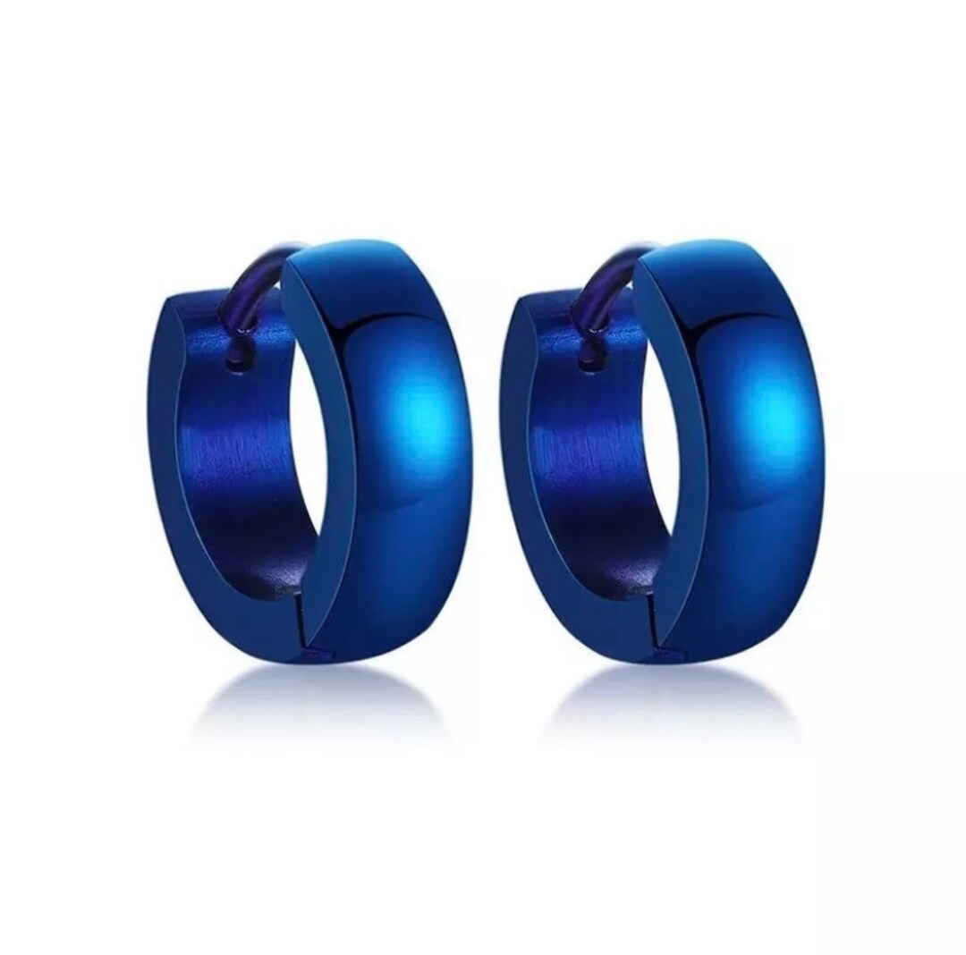 Titanium Blue Snap Back Hoop Earring Pair Hypoallergenic