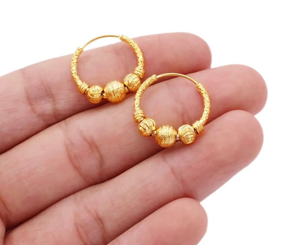 24k Gold Titanium Bali Hoop Earrings, Bali Nattiyan Earrings, Nattiya