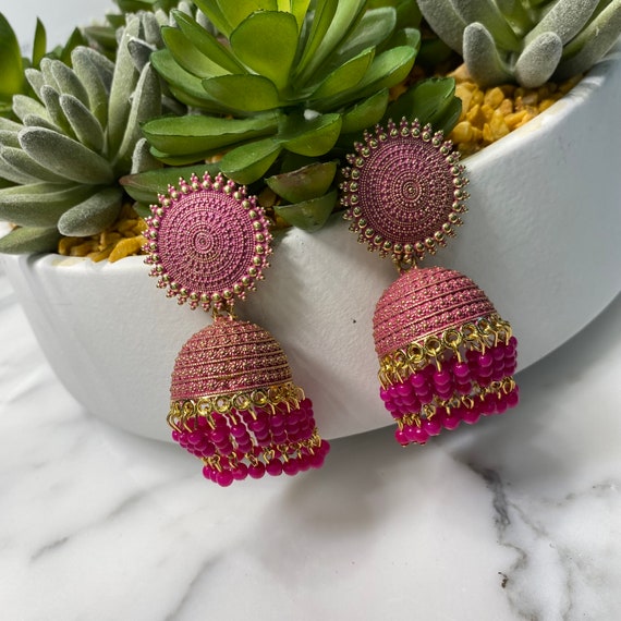 Pink jhumka deals earrings online