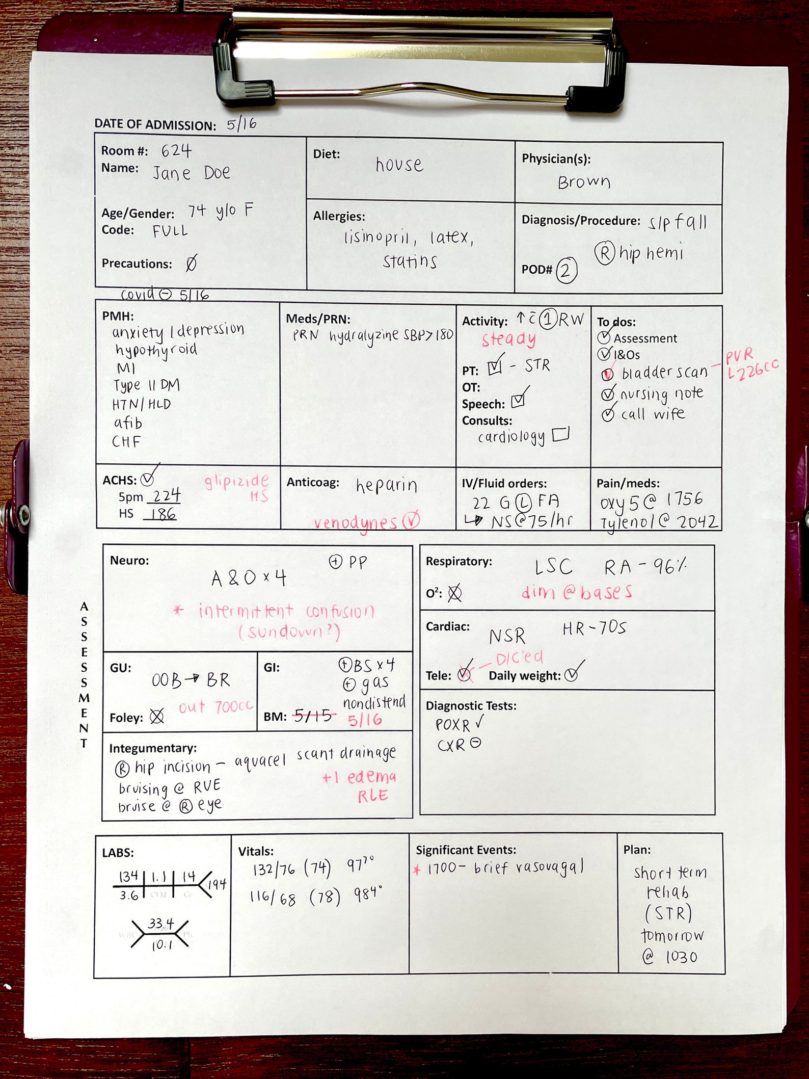 Nurse Report Sheet Medsurg Printable PDF Etsy