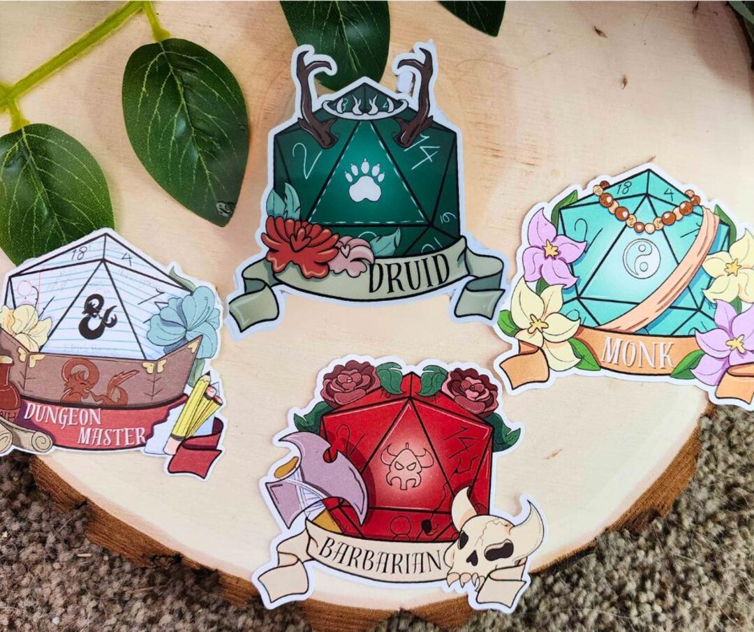 Dungeons and Dragons Class Stickers, D&D Stickers, D20 Class Sticker ...