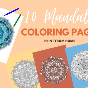 Coloring Books for Adults | Mandala Coloring Pages | 10 Coloring Sheets | Digital Download | Print from Home |