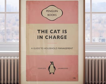The Cat Is in Charge - Funny Vintage Book Print