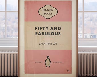 Fifty and Fabulous Personalised 50th Birthday Print, Vintage Book Cover Wall Art, Funny 50th Birthday Gift for Her