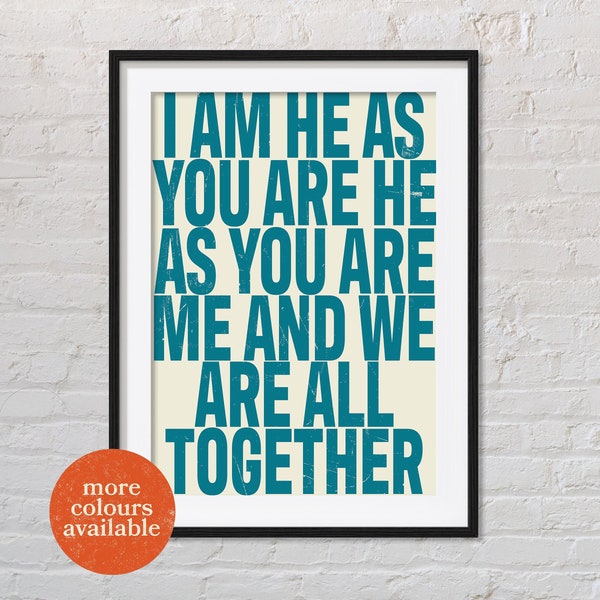 I Am The Walrus | Lyrics Quote Print | The Beatles | John Lennon | Pop Art | Indie Rock & Roll | Music Poster | A5 A4 A3