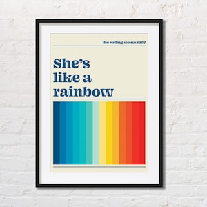 Rolling Stones Song Lyrics Poster | She&#39;s A Rainbow | Indie Room Decor | Vintage Poster | Rock n Roll Music Poster | Gift for music lover