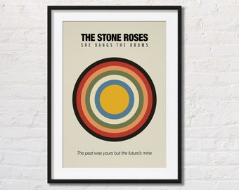 Impresión de la letra de la canción "She Bangs The Drums" de The Stone Roses / Decoración de habitación indie / Póster musical / Brit Pop / Manchester / Regalo para amantes de la música