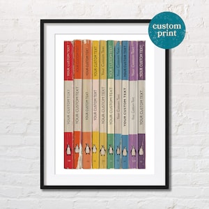 Custom Penguin Rainbow Book Spine Poster | Personalised Vintage Book Print | Classic Book Poster | Retro Prints | Book Birthday Gift