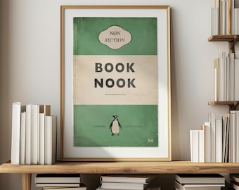 Book Nook Penguin Book Cover Poster, Vintage Book Print, Retro Prints, Book Lover Gift, New Home Gift