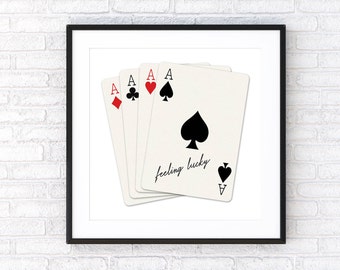 Feeling Lucky Poster | Playing Card Print | Music Poster | Retro Music Poster | Lucky You Poster | Aesthetic Poster | Trendy Wall Art