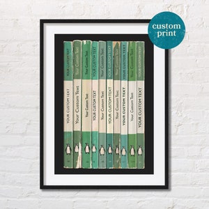 Poster aangepaste pinguïn groene boekrug | Gepersonaliseerde vintage boekafdruk | Klassieke boekposter | Retro-afdrukken | Verjaardagscadeau boeken