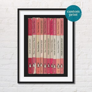 Custom Penguin Pink Book Spine Poster | Personalised Vintage Book Print | Classic Book Poster | Retro Prints | Book Birthday Gift