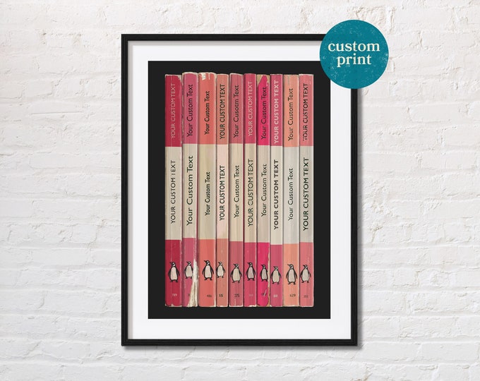 Custom Penguin Pink Book Spine Poster | Personalised Vintage Book Print | Classic Book Poster | Retro Prints | Book Birthday Gift