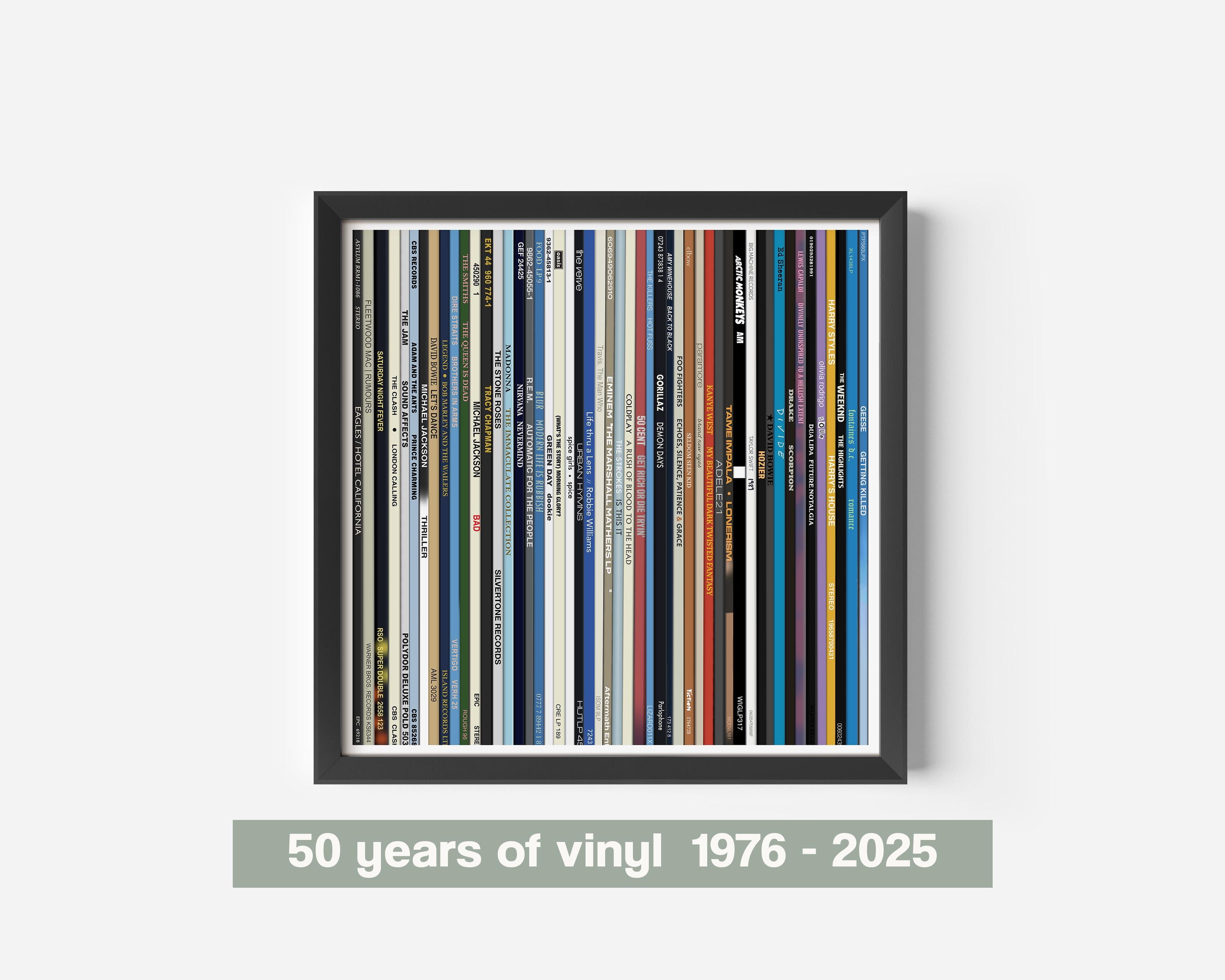 50 Vinyl Record Spine Poster, 50 Years of Vinyl Print, 50th Birthday Gift, Album Print, Retro Music Poster