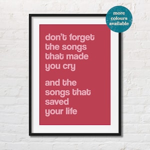 Rubber Ring | Don&#39;t Forget The Songs That Made You Cry | The Smiths Lyric Print | Morrissey | Johnny Marr | Indie Music Poster | Britpop