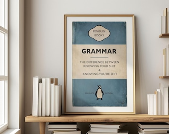 Grammatica | Poster boekomslag pinguïn | Vintage boekafdruk | Nieuw huiscadeau | Cadeau boekenliefhebber