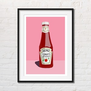 Póster de ketchup, impresión de cocina, arte de pared para comedor, póster retro de arte pop, decoración colorida para el hogar, arte culinario, regalo para amantes de la comida.