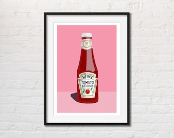 affiche de ketchup | Impression de cuisine | Art mural salle à manger | Affiche rétro pop art | Décoration d'intérieur colorée | Art culinaire | Cadeau pour une nouvelle maison pour les gourmands