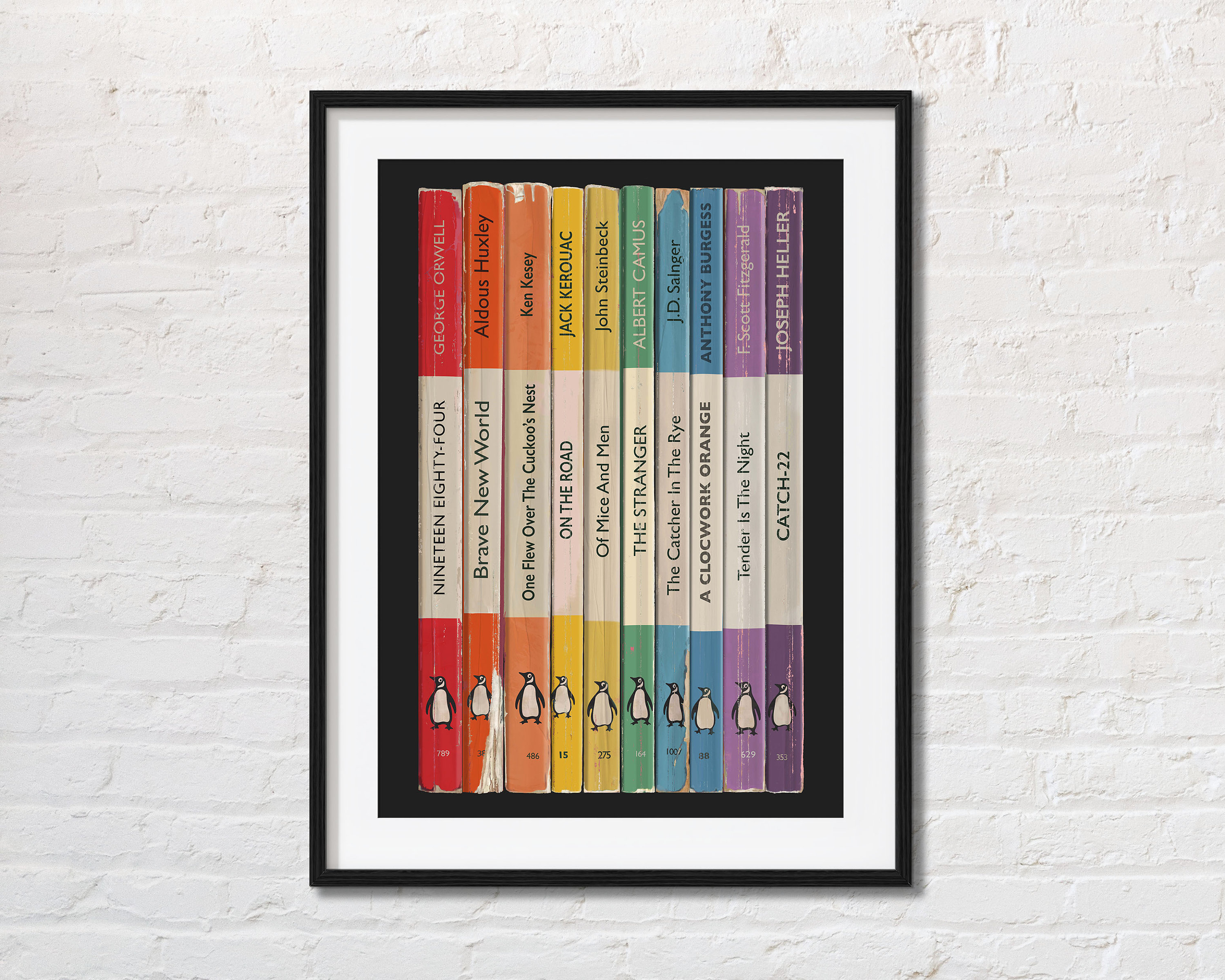新品　壁紙　輸入品Penguin Books Wallpaper 英国　洋書 Custom Penguin Rainbow Book Spine Poster | Personalised Vintage
