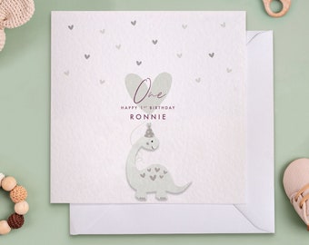 Happy Birthday Personalised Greeting Card - Cute Dinosaur Birthday Greeting Card - 1st Birthday Dinosaur Personalised Greeting Card