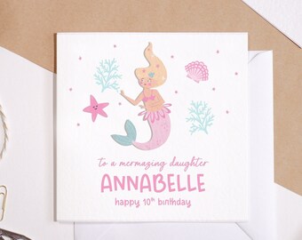 Personalised Mermaid Birthday Card | Children's Birthday Greeting Card | Under the Sea Greeting Card | Mermaid Themed Birthday