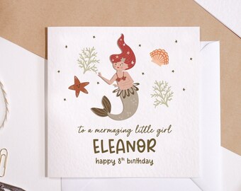 Personalised Mermaid Birthday Card | Children's Birthday Greeting Card | Under the Sea Greeting Card | Mermaid Themed Birthday