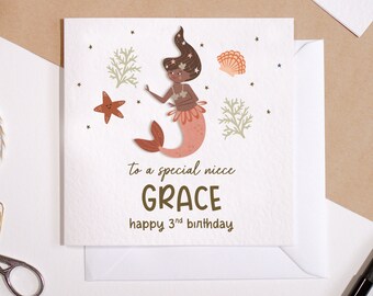Personalised Mermaid Birthday Card - Children's Birthday Greeting Card - Under the Sea Greeting Card