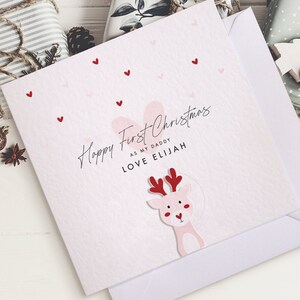 Première carte de Noël personnalisée | Carte de Noël mignonne de bébé renne | premier Noël en tant que papa | Premier Noël en tant que maman