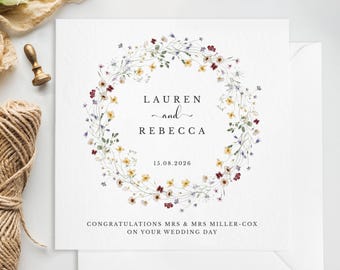 Personalised Wedding Card | Flower Wreath Custom Greeting Card | Newlyweds 2026 Wedding Card | Mr and Mr | Mrs and Mrs | Mr and Mrs