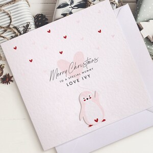 de Noël personnalisée | Carte de Noël mignonne de bébé pingouin | carte de Noël à ma maman | Carte de Noël À mon papa