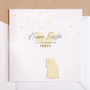 Personnalisée Joyeuses Pâques | Lapin jaune de Pâques | de voeux de Pâques | de voeux de Pâques pour enfants | Joyeuses Pâques lapin mignon