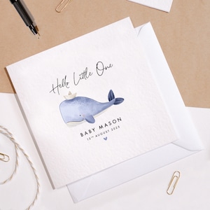 Nouvelle carte bébé | Carte mignonne de baleine bleu bébé | Carte de voeux personnalisée | nouvelle carte bébé fille | Nouvelle carte bébé garçon | Bonjour bébé