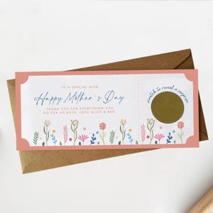 Carte à gratter heureuse fête des mères | carte à gratter personnalisée | Révéler un cadeau surprise |  carte à gratter | Billet à gratter pour révéler