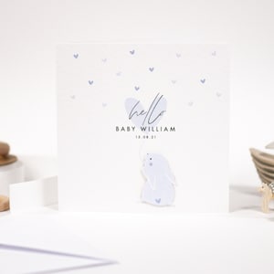 Nouvelle carte bébé - Carte lapin lapin bleu mignon - Carte de vœux personnalisée - Nouvelle carte de bébé fille - Nouvelle carte de bébé garçon - Bonjour bébé