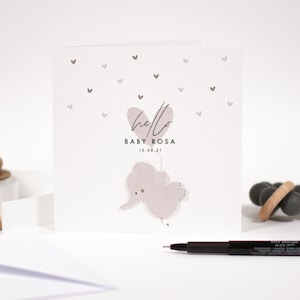 Nouvelle carte bébé - Mignon baby grey elephant card - Carte de vœux personnalisée - Nouvelle carte baby girl - Nouvelle carte baby boy - Hello Baby