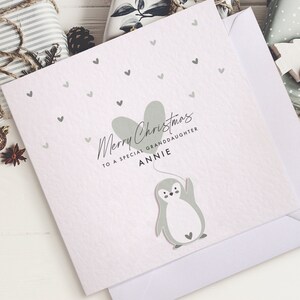 de Noël personnalisée | Carte de Noël mignonne de bébé pingouin | Carte de Noël spéciale fille | Carte de Noël spéciale petite-fille
