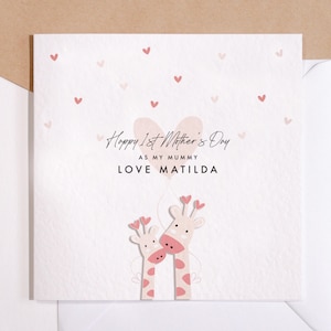 1ère carte personnalisée Fête des Mères | Première 1ère Fête des Mères | pour la fête des mères de maman | pour la fête des mères de maman | Carte de voeux rose girafe