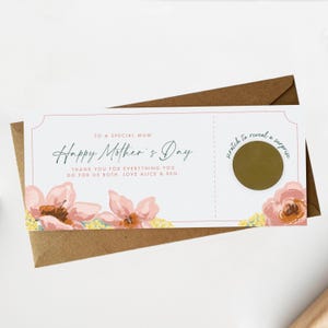 Carte à gratter heureuse fête des mères | carte à gratter personnalisée | Révéler un cadeau surprise |  carte à gratter | Billet à gratter pour révéler