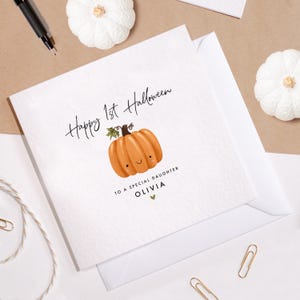 Mon premier Halloween | Carte kawaii mignonne de citrouille | Carte de voeux personnalisée | de voeux d'Halloween | Joyeux Halloween