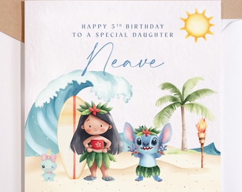 Personalised Hawaiian Themed Birthday Card | Kids Greeting Card | Daughter Birthday Card | Granddaughter Birthday Card | Son Birthday Card