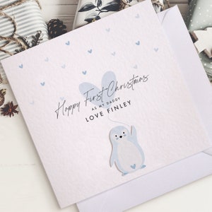 Première carte de Noël personnalisée | Carte de Noël mignonne de bébé pingouin | premier Noël en tant que papa | Premier Noël en tant que maman