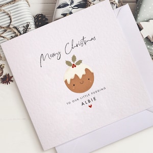 Petite carte de Noël de pudding | de Noël personnalisée | Carte de Noël fille fils | Carte de Noël petit-fils petite-fille